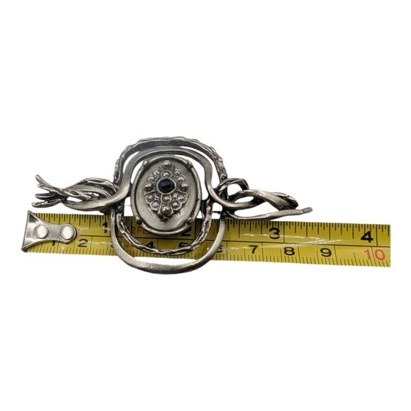 Handcrafted Twisted Metal Brooch With Ornate Centerpiece Silver Tone Statement - Picture 9 of 9